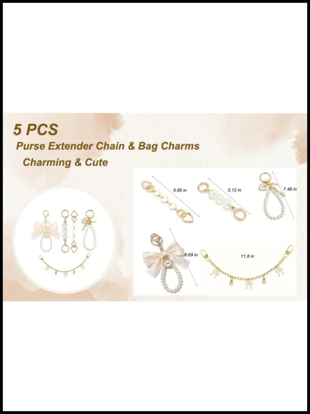 Pearl Bag Charm Set with Bow Keychain and Purse Extender Chain